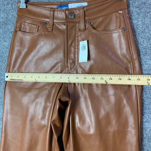 NEW Old Navy Womens Faux Leather High Rise OG Loose‎ Brown Pants Size 0 - Picture 5 of 11